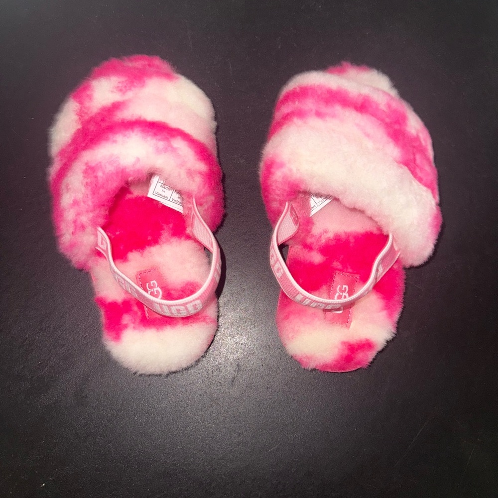 UGG Fluffy Pink and White Kids Shoes